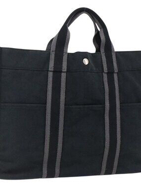 HERMES Fourre Tout MM Hand Bag Canvas Black Silver Auth ti3715